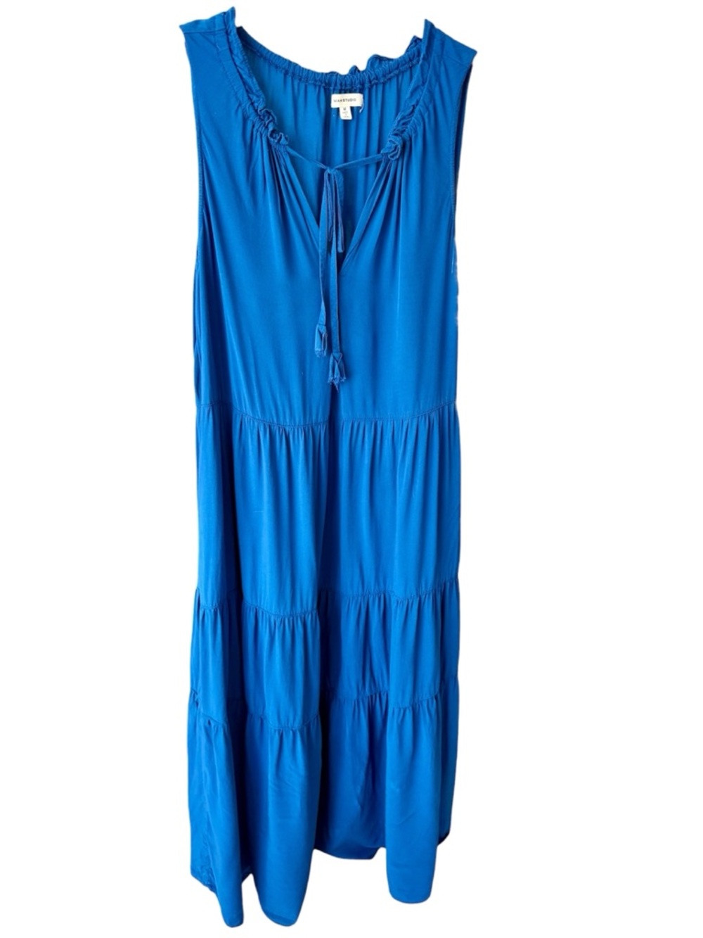 Max Studio Maxi Dress Peasant Style Sz Medium Blue Prairie Cottagecore Fairycore